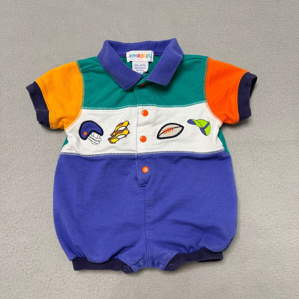 Gymboree Romper Baby Newborn Colorblock Vintage Sports Rainbow Tag Cotton